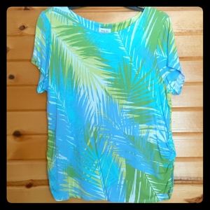 Ruby Rd. Turquoise Palm Shirt Top Petite